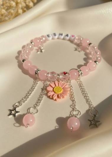 bracelet for girls pink beaded personalized letter charm