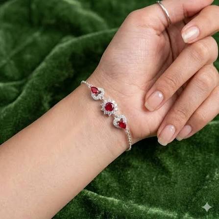 bracelet for girls silver adjustable ruby red stone
