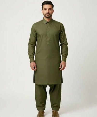 Olive green men traditional wear Pakistan pathani suit