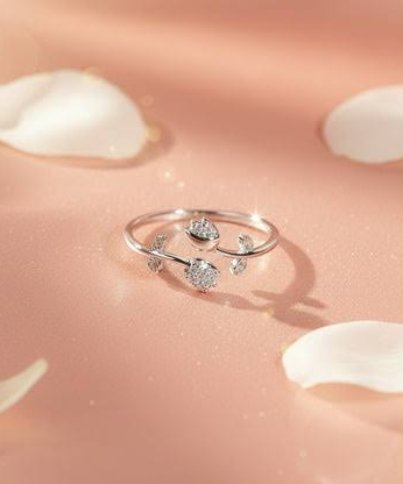 Minimalist silver twin tulip adjustable rings for women